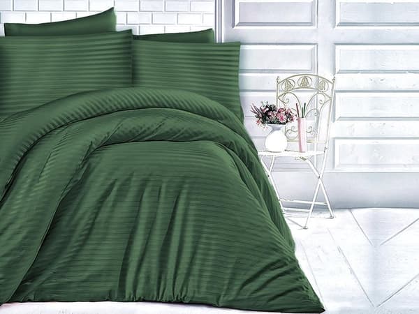 Bomuld satin damask sengetøj 160x200 mørkegrøn