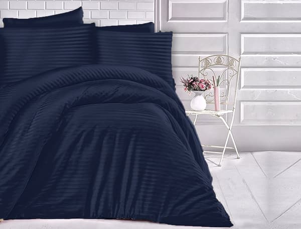 Damastsängkläder i bomull satin 160x200 mörkblå