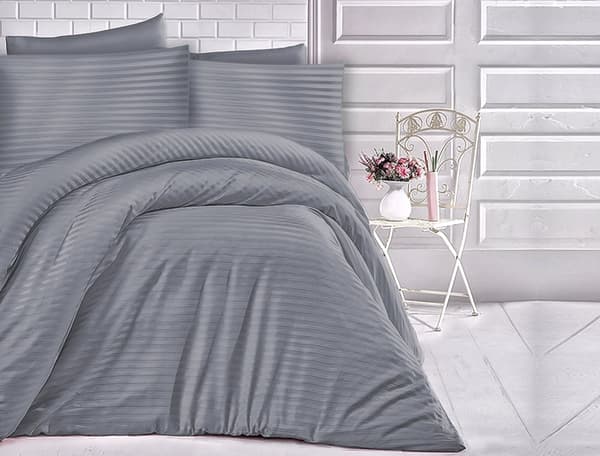 Bomuld satin sengetøj damask 200x220 antracit
