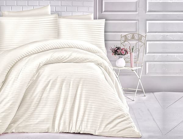 Sengetøj satin bomuld damask 200x220 creme