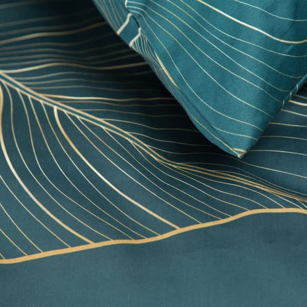 Satin sengetøj PREMIUM 160x200 Eurofirany turkis/guld blade