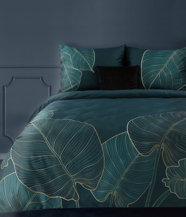 Satin sengetøj PREMIUM 160x200 Eurofirany turkis/guld blade
