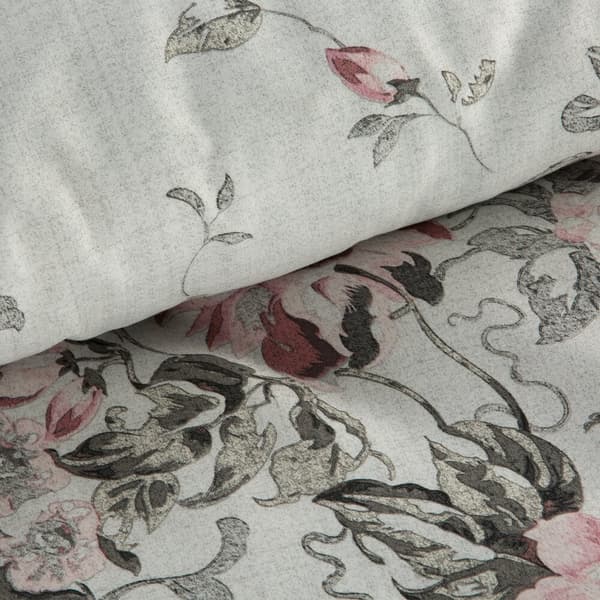 Bomuld sengetøj LEA 200x220 Design91 hvide grå lyserøde blomster