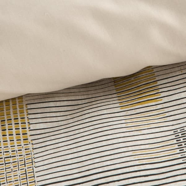 Sängkläder i bomull LEA 200x220 Design91 grå vit beige rektanglar geometri