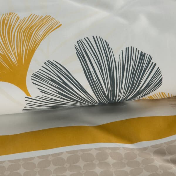 Sängkläder i bomull LEA 160x200 Design91 vit grå orange ginkgo small throw