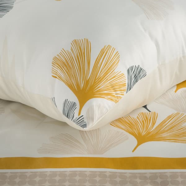 Sängkläder i bomull LEA 160x200 Design91 vit grå orange ginkgo small throw