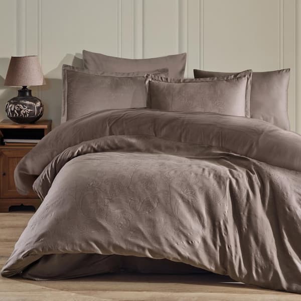 Sängkläder bomull satin jacquard SADRA 160x200 JACQUARD beige subtila blommor