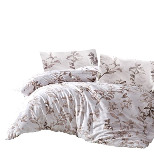 Bomuld satin sengetøj MASS 160x200 LUKSUS beige brune blomster