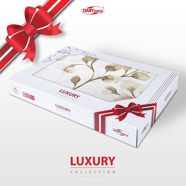Puuvillasatiinivuodevaatteet PUHA 160x200 LUXURY valkoiset beige-kukat