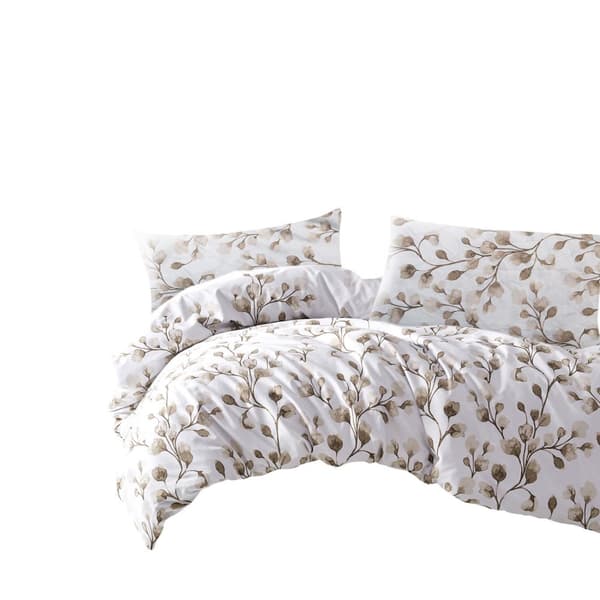 Puuvillasatiinivuodevaatteet PUHA 160x200 LUXURY valkoiset beige-kukat