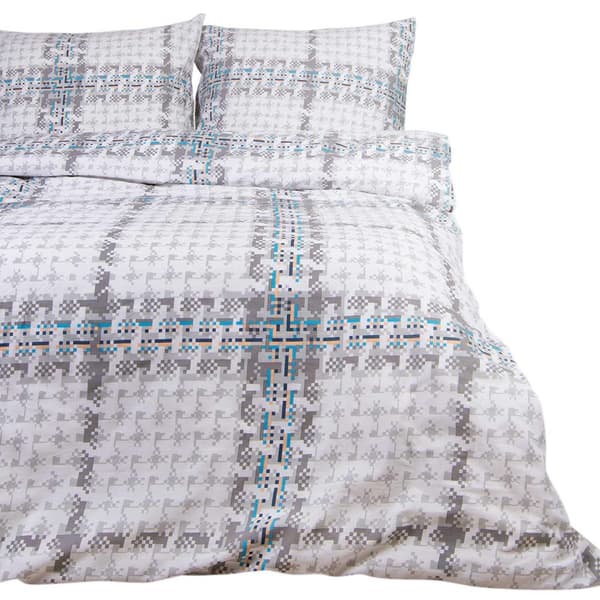 Puuvillaiset vuodevaatteet 160x200 COTTONLOVE valkoinen harmaa ruutu