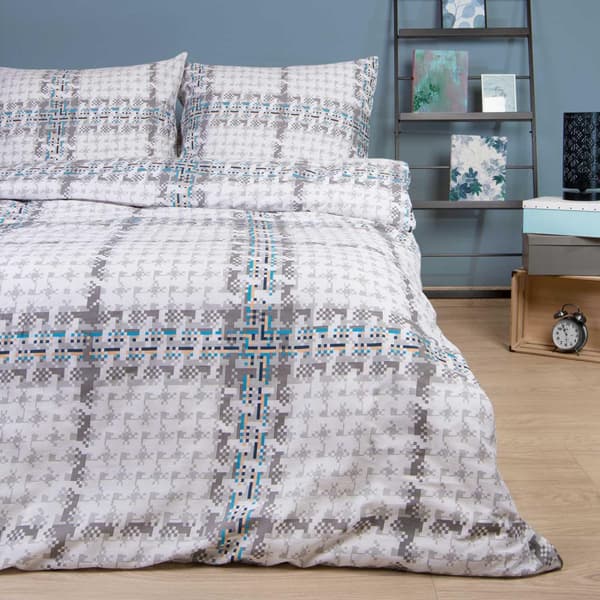 Puuvillaiset vuodevaatteet 160x200 COTTONLOVE valkoinen harmaa ruutu
