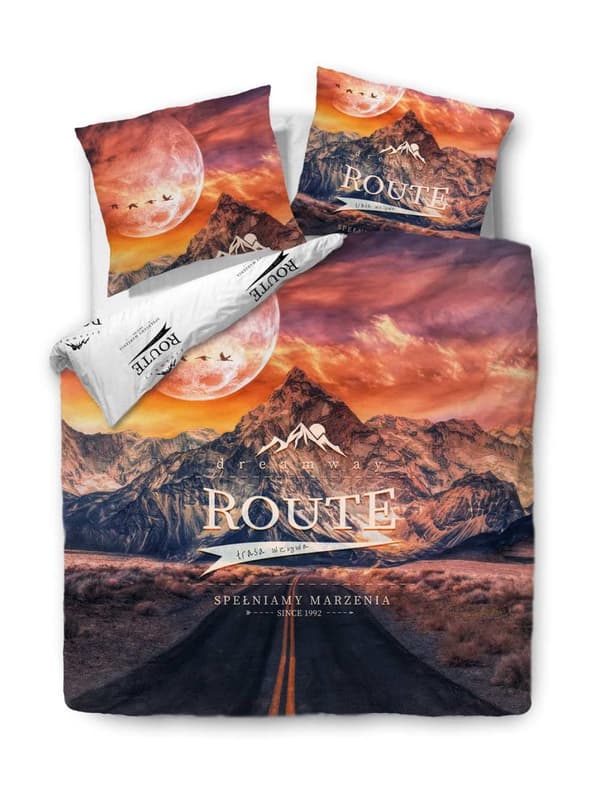 Bomuld sengetøj 160x200 PANELOVE ungdom orange farverig naturskøn rute