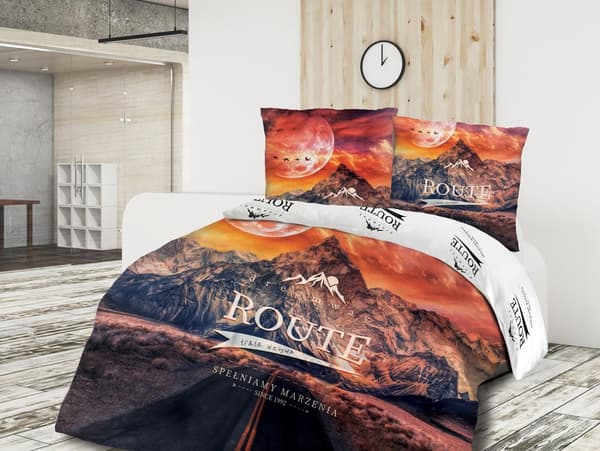 Bomuld sengetøj 160x200 PANELOVE ungdom orange farverig naturskøn rute