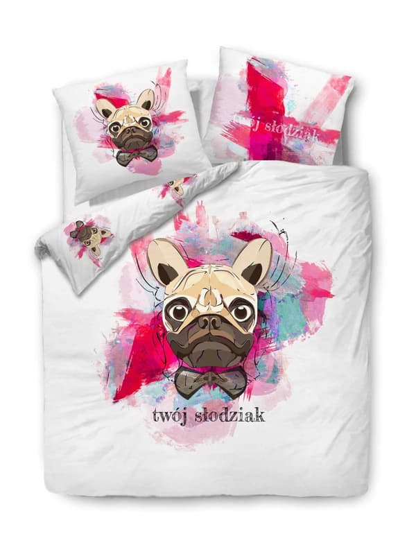 Puuvillavuodevaatteet 160x200 PANELOVE nuorisovalkoinen pinkki koira