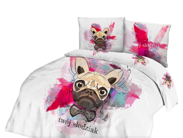Puuvillavuodevaatteet 160x200 PANELOVE nuorisovalkoinen pinkki koira