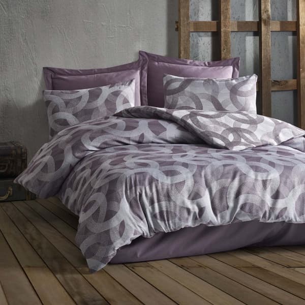 Puuvillaiset vuodevaatteet SPOTY PURPLE 160x200 COTTONLOVE JACQUARD violetti geometrinen kuvio