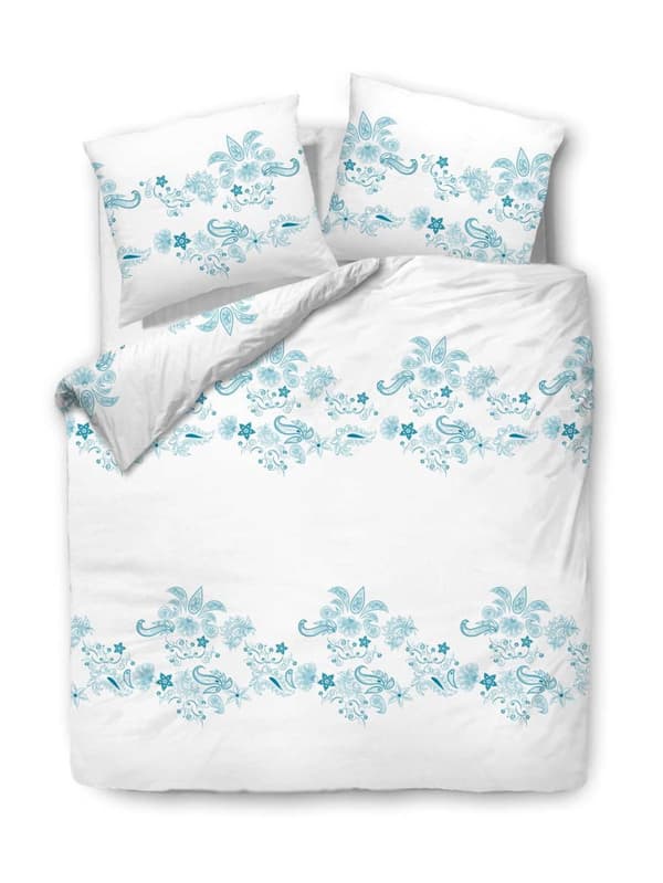 Bomuld sengetøj 220x200 COTTONLOVE hvide blå mønstrede blomster