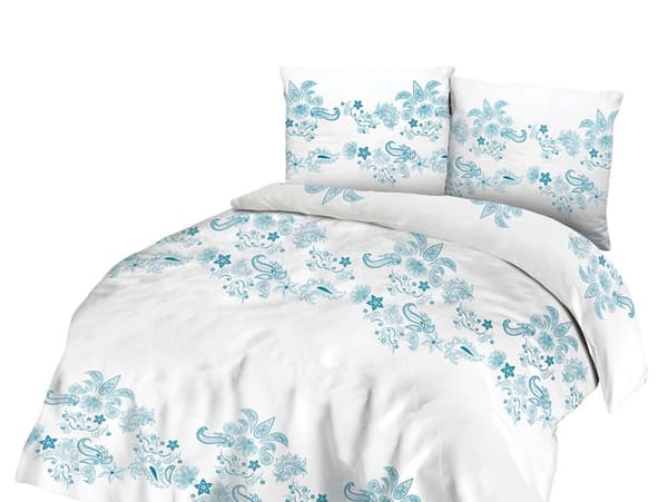 Bomuld sengetøj 220x200 COTTONLOVE hvide blå mønstrede blomster