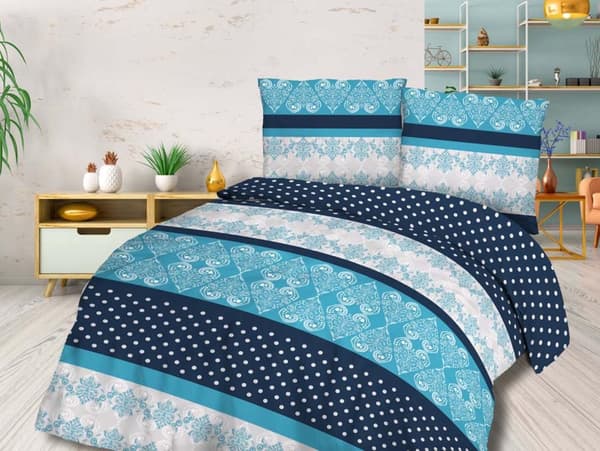 Sängkläder i bomullsatin 220x200 SATYNLOVE marinblå prickar