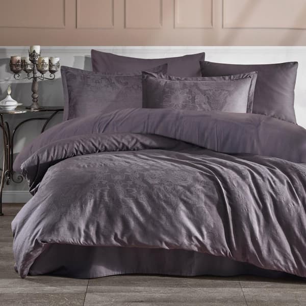 Bomull satin jacquard sängkläder ARVEN 220x200 JACQUARD lila blommig prydnad