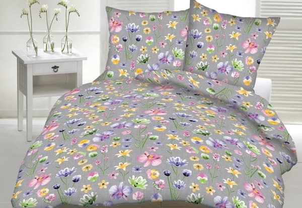 Sengesæt lavet af bark I 160x200 mønster blomster på en grå baggrund