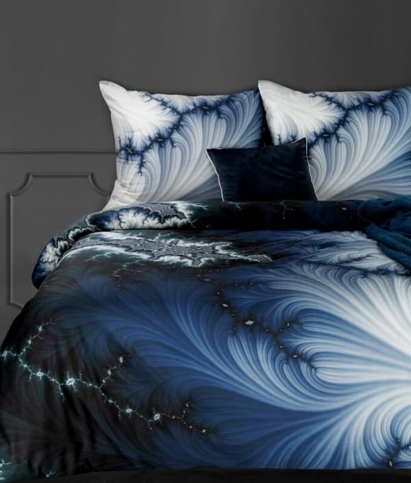 Satin sängkläder PREMIUM16 200x220 Eurofirany blå svart vit snyggt tryck