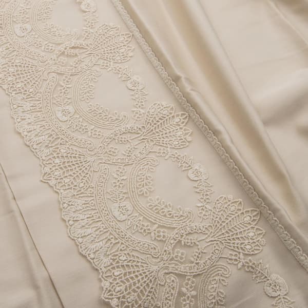 Puuvillasatiini vuodevaatteet VALINOR 160x200 LUXURY beige guipurella