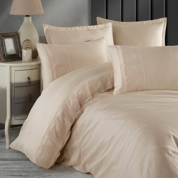 Puuvillasatiini vuodevaatteet VALINOR 160x200 LUXURY beige guipurella