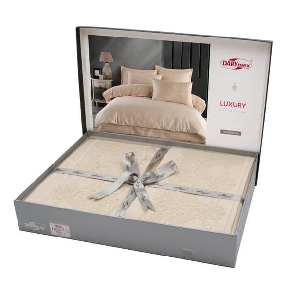 Puuvillasatiini vuodevaatteet VALINOR 160x200 LUXURY beige guipurella