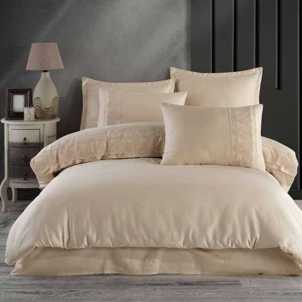 Puuvillasatiini vuodevaatteet VALINOR 160x200 LUXURY beige guipurella