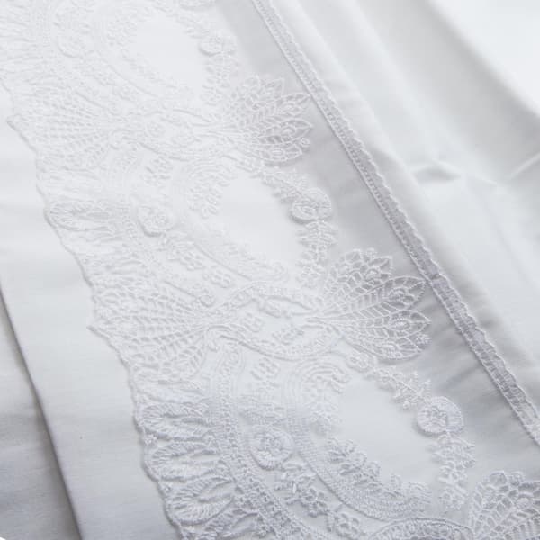 Bomuld satin sengetøj VALINOR 160x200 LUKSUS hvid med guipure