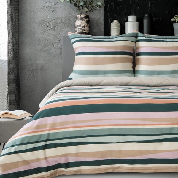 Satiiniset vuodevaatteet ESPRIT 200x220 Eurofirany mintun beige pinkki raidat