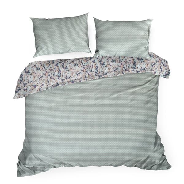 Satin sengetøj ESPRIT 160x200 Eurofirany mynteorange med blomster + geometrisk pynt