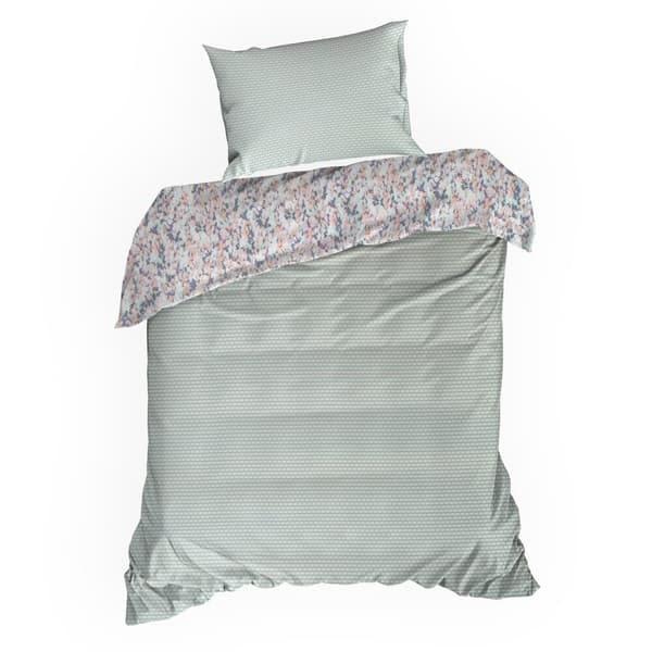 Satin sengetøj ESPRIT 160x200 Eurofirany mynteorange med blomster + geometrisk pynt