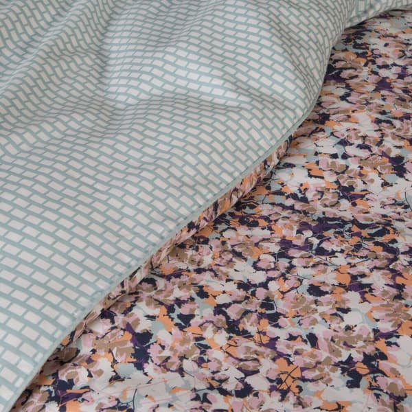 Satin sengetøj ESPRIT 160x200 Eurofirany mynteorange med blomster + geometrisk pynt
