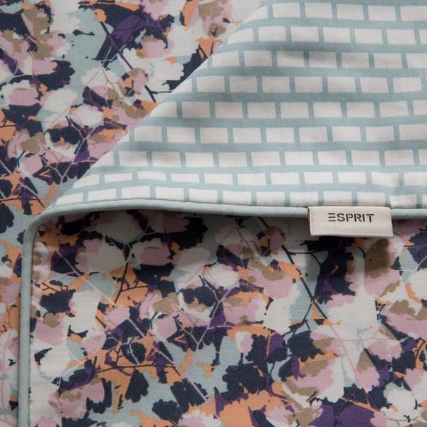 Satin sengetøj ESPRIT 160x200 Eurofirany mynteorange med blomster + geometrisk pynt