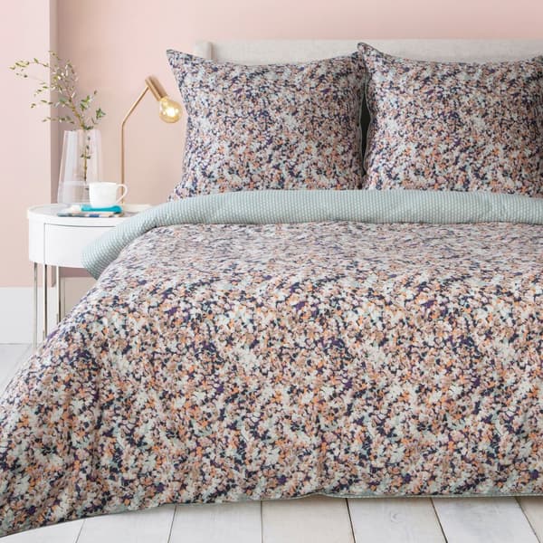 Satin sengetøj ESPRIT 160x200 Eurofirany mynteorange med blomster + geometrisk pynt