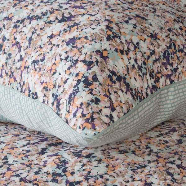 Satin sengetøj ESPRIT 200x220 Eurofirany mint orange med blomster + geometrisk smykke