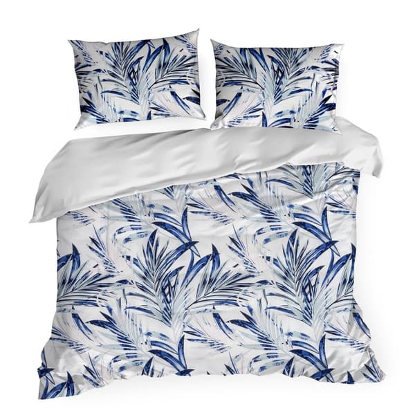 Vuodevaatteet ALANA 160x200 Design91 valkoinen sininen palmulehtiä