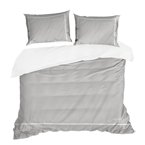 EVA satin sängkläder 160x200 Eva Minge Eurofirany grå vit passpoal broderad logotyp
