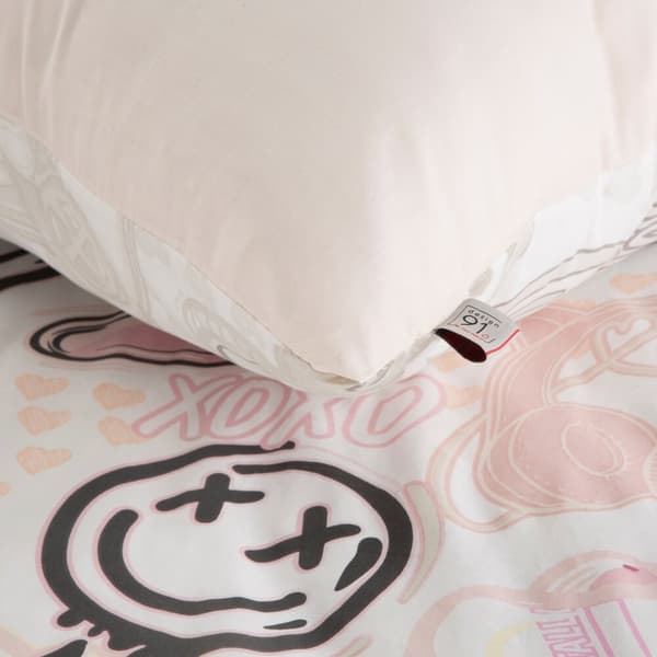 Puuvillaiset vuodevaatteet KID 140x200 Design91 valkoinen pinkki musta luistelija pelaaja tyttö