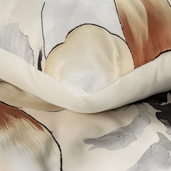 Satin sängkläder PREMIUM19 200x220 Eurofirany vitt te grå stora blommor