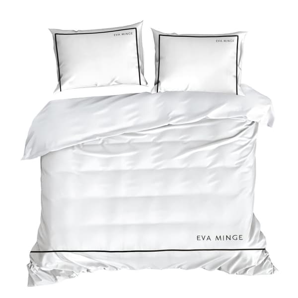 EVA satin sängkläder 160x200 Eva Minge Eurofirany vit svart passpoal broderad logotyp