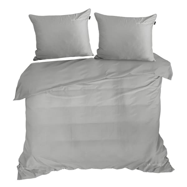 EVA satin sengetøj 160x200 Eva Minge Eurofirany grå hvid broderet logo + piping