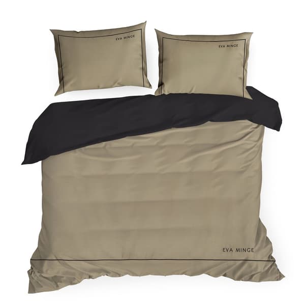 EVA satin sängkläder 160x200 Eva Minge Eurofirany beige svart broderad passpoal + logotyp
