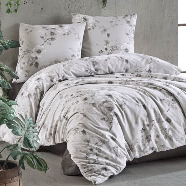 Bomull satin sängkläder EXKLUSIV PAREDES 160x200 Darymex beige grå blommor
