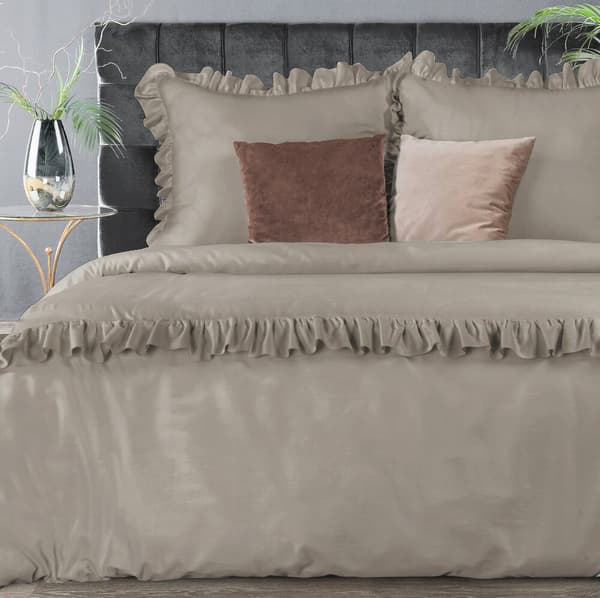 Satin sengetøj VENUS 200x220 Eurofirany lysebrun med dikkedarer