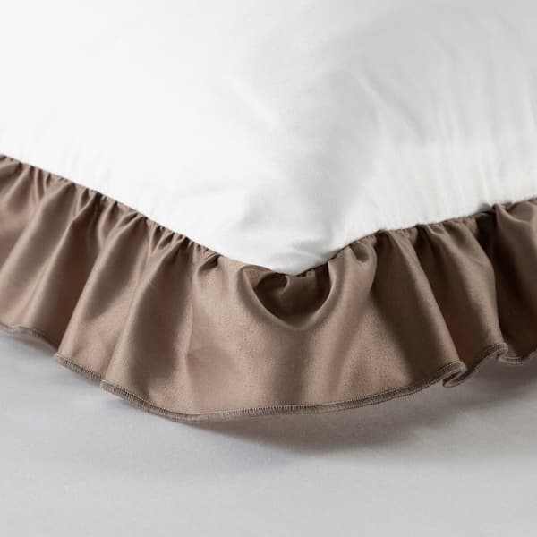 ELIZA satin sengetøj 200x220 Eurofirany hvid med mørk beige flæse