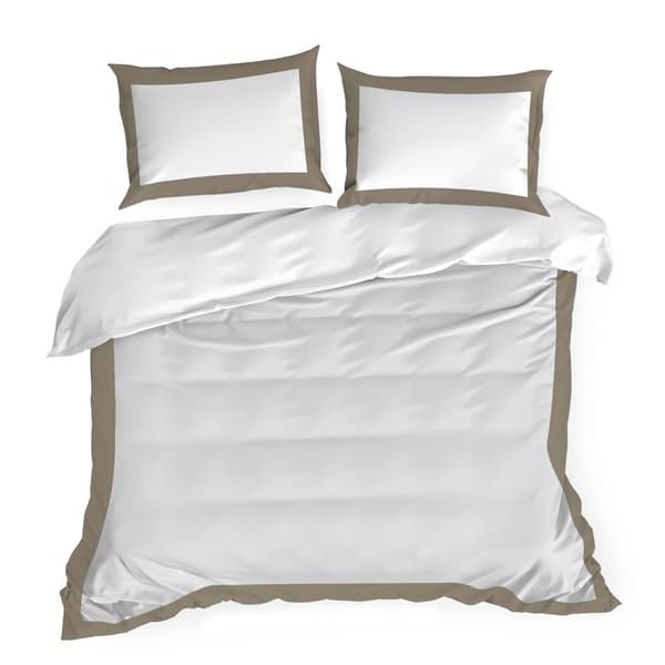 LAURA satin sengetøj 160x200 Eurofirany hvid mørk beige kant